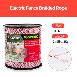 Electric Fence Polywire - 1640ft/500m | 6 Stainless Steel Strands, High Conductivity, Rust & UV Resistant | Portable Fencing for Livestock, Garden & Farm Enclosures