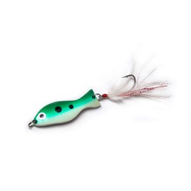 AL's Goldfish Lure Company Saltwater Series Goldfish Fishing Spoons with Hackle Feather and #3/0 VMC J Hook. 1-1/4 oz. - 4-1/2" Overall Length, Green Pearl