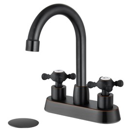 Cinwiny 4 Inch Centerset Bathroom Faucets Double Cross Handle Bathroom Sink Faucet Deck Mounted Vintage RV Farmhouse Vanity Basin Mixer Tap with Pop up Drain,Oil Rubbed Bronze,H and C Label