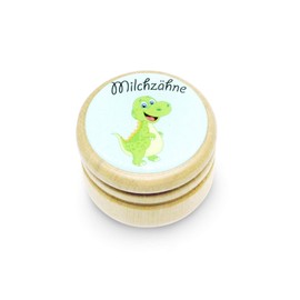 Milk tooth box, tooth box, milk teeth, picture box with various motifs made of wood for boys and girls with screw cap, 44 mm dino