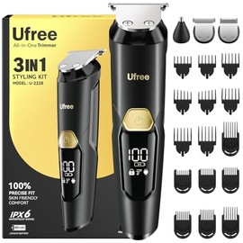 Ufree Recortadora de barba 3 en 1 para hombres, afeitadora eléctrica impermeable IPX6, recortadora de nariz y bigote de pelo, cortadora tipo C, kit de