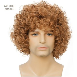 Salaibs Men's Brown Curly Wig Afro Short 70s 80s Synthetic Disco Fancy Male Wig for Daily Party Use