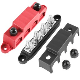 Huazu 3/8" 4 Stud Power Distribution Block 250A 12V with Cover - Ideal for Car, RV, Truck, Marine Boat - Efficient Bus Bar Junction Block