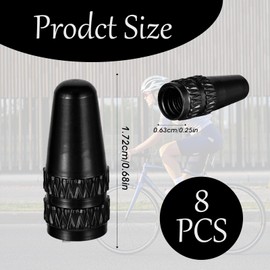 8 Pcs Bike Dust Caps,Generic Pure Black Aluminum Screw-On French Valves Dust Caps for Bikes,Rocket Style Metal Anodised Alloy Bike Valve Caps,for Most MTB Road Racing Bicycle,Motorcycles(Black)