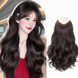 Hair Extension, One Click V Wig, Neckline Wig, Partial Wig, Long Extension, Curly Hair, One Click, High Level Wave Curly Hair, Heat Resistant, Natural, Fashion, Easy Installation, 21.7 inches (55 cm