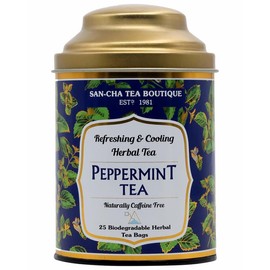 Sancha Tea Boutique, Peppermint Tea, 25 Pyramid Tea Bags, Pure Mint Tea Bags, Caffeine Free Herbal Tea, Real Peppermint Leaves