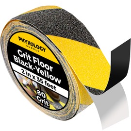 Commercial Grade 80 Grit 2" x 35 Foot Black and Yellow Anti-Slip Safety Grip Tape. Waterproof Non-Skid Indoor/Outdoor Industrial Adhesive. Durable, High Traction Non-Slip Tread for Stairs and Ramps