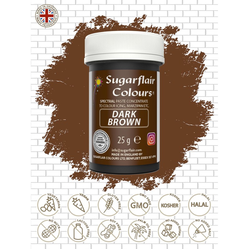 Sugarflair Spectral Dark Brown Lebensmittelfarbe Paste, hochkonzentrierte Lebensmittelfarbe für Buttercreme,