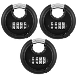 3 Pack Outdoor Combo Lock for Storage Unit 4-Digit Disc Combination Lock Outdoor 4 Digit Disc Padlock with Hardened Steel Shackle for Storage Unit,Gate,Fence,Trailer(3/8-Inch Shackle, Black)