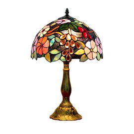 FUMAT Bedside Table Lamp LED E26 Bulb Tiffany Stained Glass Grape Rose Handmade Shade ON Off Switch 12 Inch Bedroom Home Deco Light