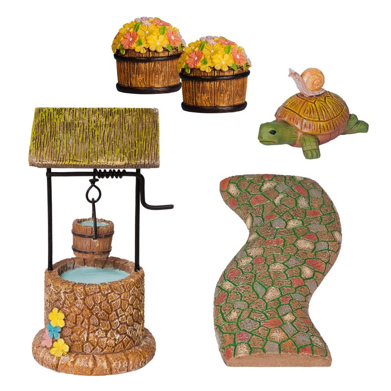 Arcadia Garden Products Pebble Lane Polyresin Fairy Garden Kit (11-Piece)
