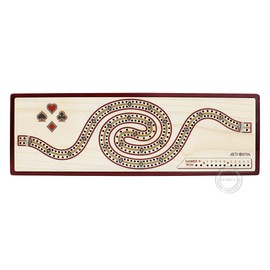 House of Cribbage - Artfornia Series - Wooden Cribbage Board Wrist Watch Shape Continuous 2 Tracks with pegs Storage Drawer