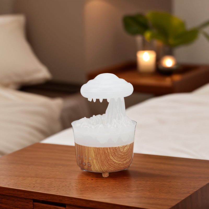 Rain Cloud Humidifier 7 Colors Light Remote Control Wood Grain