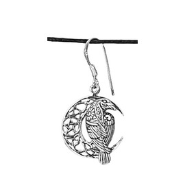 Raven in the Moon Earrings 925 Sterling Silver or 22, Silver