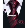 Barry.Wang Men Tie Red Black Stripes Silk Ties Pocket Sqaure