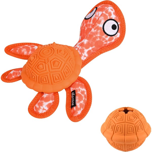 Qonline Squeaky Turtle Dog Toy, Treat Dispensing Rubber Ball, Bite
