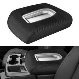 Center Console Cover Compatible with 2019-2023 Chevy Silverado GMC Sierra Jump Seat Console Leather Armrest Cover, Interior Center Console Cover Anti-Scratch Leather Armrest Deco (Black Stitches)