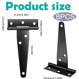 hllonn Heavy Duty T Hinge Tee Hinge T Strap Hinge Shed Hinge Gate Hinge Barn Hinge Fence Hinge Door Hinge Wrought Rustproof All Size Black (6 pcs, 4 inch)