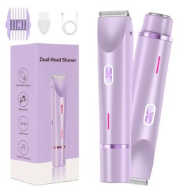 Dermave Bikini Shaver,2 in 1 Dual Head Bikini Trimmer & Body Shaver, Painless Hair Removal with Silky Glow Finish, Cordless & Waterproof Electric Trimmer for Women,Purple