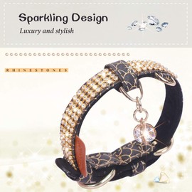 PetsHome Cat Collar, Dog Collar, [Bling Rhinestones] Premium PU Leather with Pendant Adjustable Collars for Cat and Small to Medium Dog