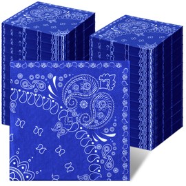 Teling 200 Pcs 2 Ply Bandana Paper Napkins Western Party Napkins Bulk Disposable Paisley Print Bandana Napkin for Western Cowboy Theme Birthday Party Supplies Dinner Lunch, 6.3 * 6.3" (Blue)
