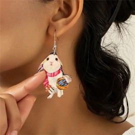 QLYOVWE Easter Wooden Earrings for Women Cute Bunny Egg Rabbit Earrings Colorful Flower Animal Earrings Reading Rabbit Spring Holiday Jewelry Gifts (Carrying Basket Rabbit)