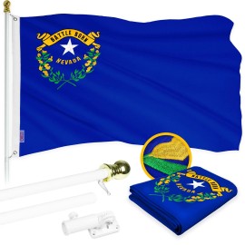 UD_G128 Combo Pack: 6 Ft Tangle Free Aluminum Spinning Flagpole (White) & Nevada NV State Flag 3x5 Ft, ToughWeave Series Embroid