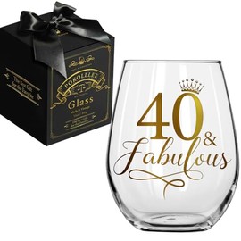 Pokolllee 40 Fabulous Wine Glass 40th Birthday Gifts for Women, 40 Fabulous Happy 40th Birthday Wine Glass Gift for Mom Friends Wife Coworker, Funny 40th Birthday Turning 40th Gift