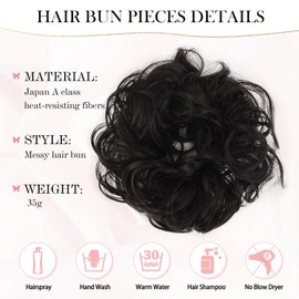 Vlasy Messy Bun Hair Piece for Women,Curly Wavy Hair Scrunchies Bun Extensions Hairpieces,Synthetic Hair Chignons Accessories Updo for Girls(1B#,35g)