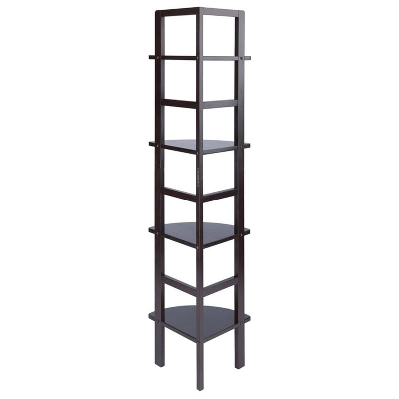 Pemberly Row Corner Transitional Solid Wood Baker's Rack in Coffee