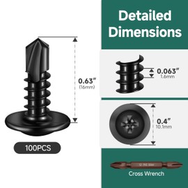 EASTPUK #10 x 5/8" Black Self Tapping Screws for Metal, Truss Head Phillips Drive 410 Stainless Steel Self Drilling Sheet Metal Screws with Drill Bit, Fast Tapping (Box of 100)
