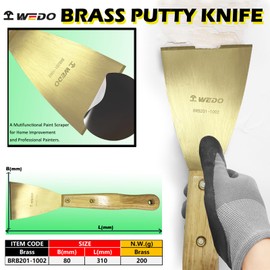WEDO Brass Putty Knife,3" Paint Scraper,Length 12",Safety Scraper Tool,Spackle Knife,Long Wood Handle,Brass Material,Taping Knife Tool for Repairing Drywall, Removing Wallpaper, Applying Putty