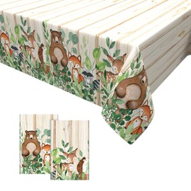 2PCS Jungle Safari Birthday Tablecloth,Jungle Animal Table Covers Plastic Rectangular Tablecloth Jungle Theme Decoration for Kids Girls Boys 137 * 274cm