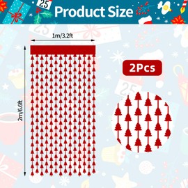 2 Pack 3.2ft x 6.6ft Christmas Metallic Foil Fringe Curtain, Red Christmas Tree Tinsel Curtains Streamer Large Party, for Xmas Birthday Wall Door Indoor Outdoor Decorations