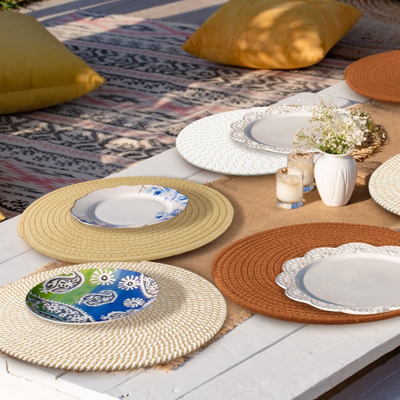 Kochorie Round Woven Placemats Set of 8,13 Inch Boho Placemats