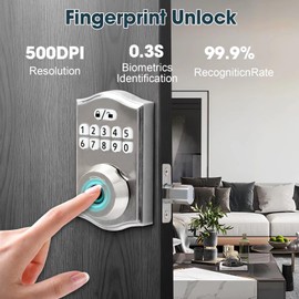 BRAVA Keyless Smart Deadbolt Lock – Door Lock with Code Modern Locking System, Biometric Waterproofing Deadbolt Smart Lock, Anti-Peeping 3-in-1 Keypad Door Lock for Enhanced Security | Silver