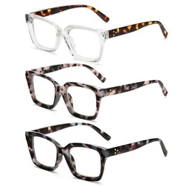 DXYXYO 3 Pack Reading Glasses 1.25 Women Blue Light Blocking Oversized Rectangle Computer Readers Retro Fashion Oprah Style Square