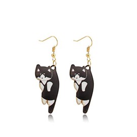 Pingyongchang Cute Animal Cat Dangle Earrings for Women Cartoon Kitten Drop Earring Party Jewelry Gifts-Black