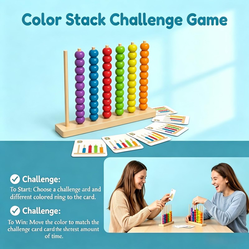Wooden Color Stacking Puzzle Game for Adults with 20 Challenge