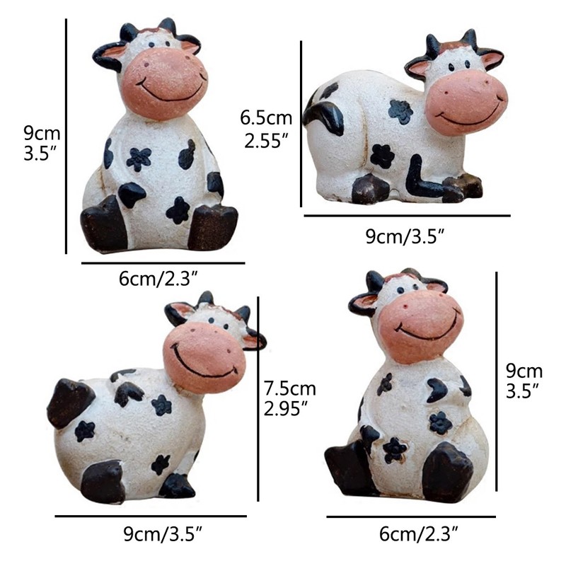 Cute Mini Cattle Cow Figurines Resin Statue Animal Model Desktop
