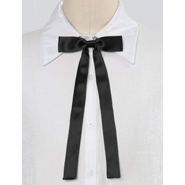 Allegra K Women's Long Self Tie Solid Color Ribbon Bowknot Neckwear Cosplay Elegant Neck Bowtie One Size Black