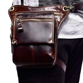 Leather Waist Pack Drop Leg Bag for Men Women Belt Bumbag Multi-Purpose Motorcycle Bike Outdoor Sports Tactical Cycling Riding Hiking Camping Sling Crossbody Daypack Coffee