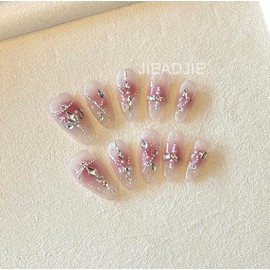 JIEADJIE Press On Nails (100% Handmade),Almonds, Droplet Shaped,Handmade Painted Nail Art by Nail Technician,Daily Version (Almond Blush, Medium)