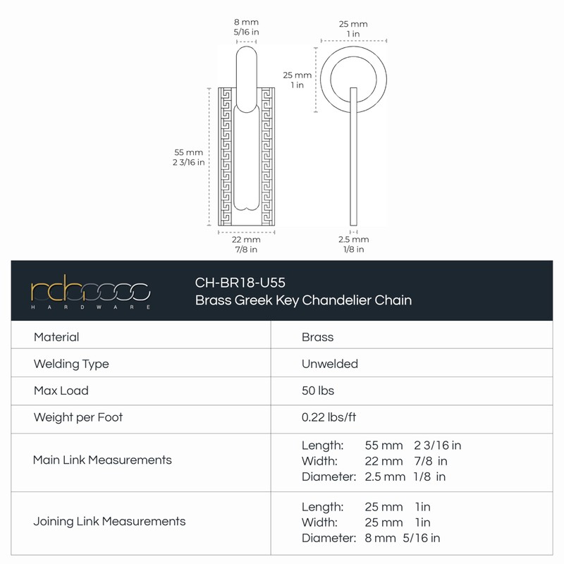 RCH Hardware CH-18-BRZ Brass Chandelier Chain, Bronze (1 Foot)