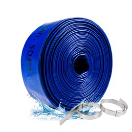 ZYfire Pool Backwash Hose with 2 Clamps - 2" x 50 FT PVC Lay Flat Discharge Hose Heavy Duty Reinforced Pool Hose Weather and Burst Resistant for Pool Drain, Sump Pump, Pool Filter