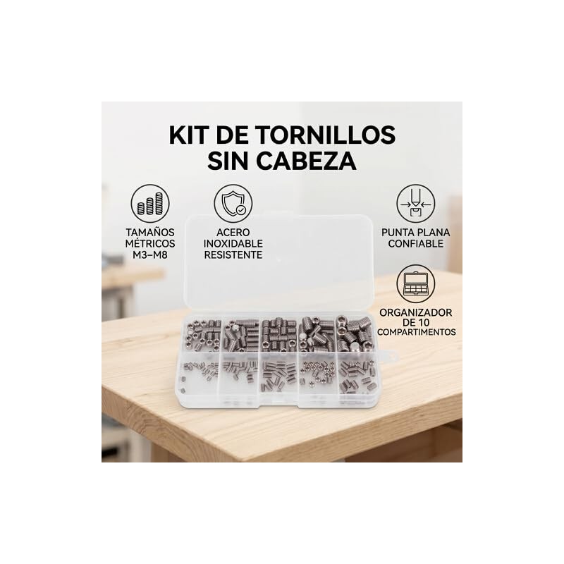 220 Uds. Tornillo Prisionero de Acero Inoxidable M3 a M8