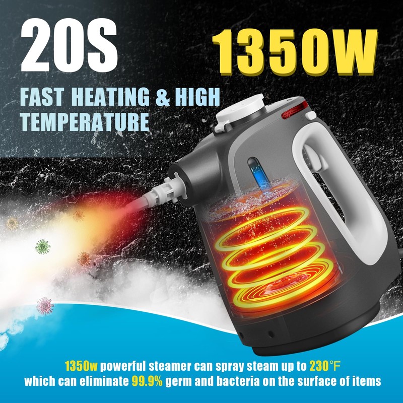 Pressurized Handheld Steam Cleaner with 14 PCS Accessories&Safety Lock, 1350W
