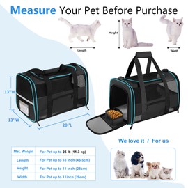 CUSSIOU Large Cat Carrier Dog Carrier, Pet Carrier for Large Cats, Dog Carrier for Medium Small Dogs, Collapsible Soft Sided Pet Carrier for Cats Dogs Puppy of 25l bs, Black