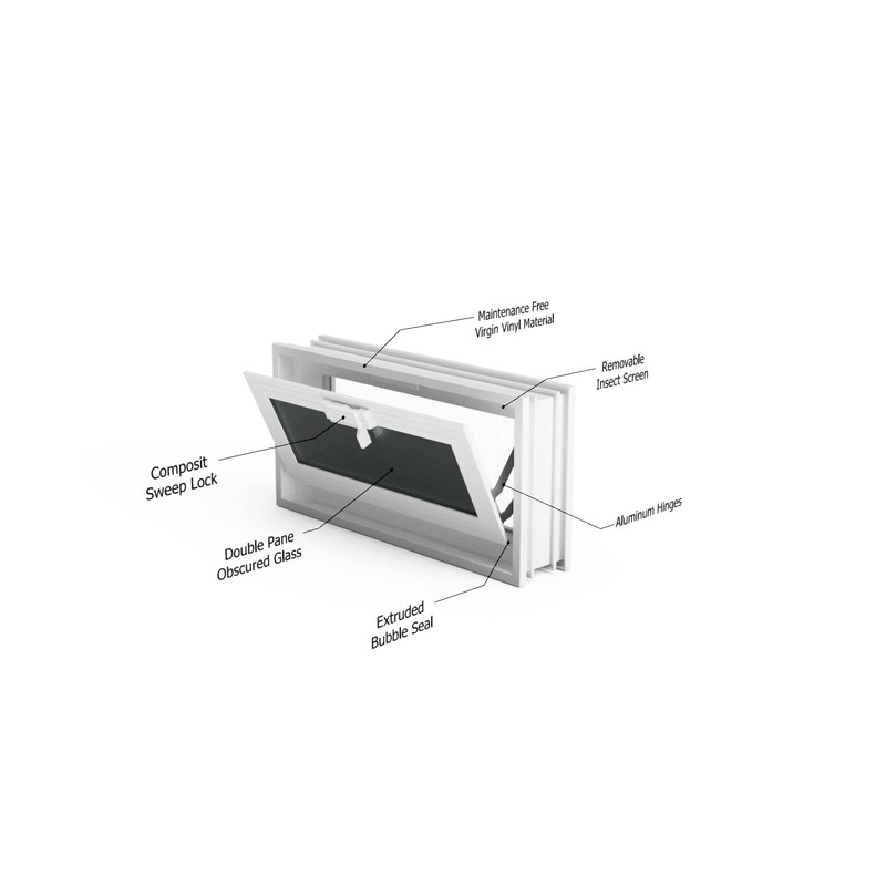 1408 Hopper Vent Window for Glass Blocks, Sheds, Cabins, Tiny