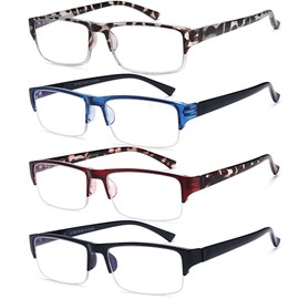 EYEURL 4-Pack Half Frame Reading Glasses for Men Women Blue Light Blocking Computer Readers for Women Lightweight Rectangle Semi Rimless Computer Glare/UV Half Frame Spring Hinge Eyeglasses,1.75